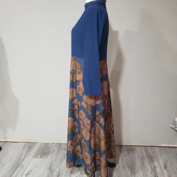 Tavin Womans Blue/Brown Floral Long Maxi Dress,Size 6. - Picture 3 of 7